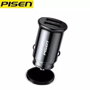 Автомобильное зарядное устройство PISEN Mini Steel Cannon Dual USB Быстрое зарядное устройство Автомобильный прикуриватель белый