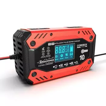 Автомобильное зарядное устройство, полностью автоматическое 12 В/24 В, интеллектуальное импульсное ремонтное зарядное устройство для быстрой зарядки для AGM LFP GEL WET свинцово-кислотное AU Plug красный