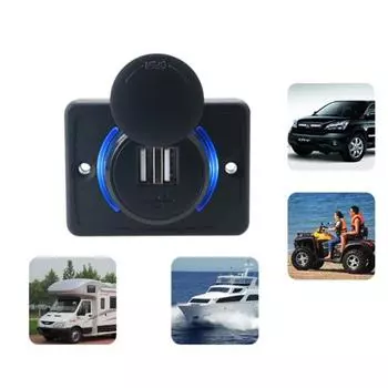 Автомобильное зарядное устройство постоянного тока 12 В/24 В со светодиодной подсветкой, двойной USB-порт, 3,1 А, ABS, быстрое синий