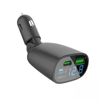 Автомобильное зарядное устройство постоянного тока 12 В-24 В, автомобильное зарядное устройство 2 в 1 с функцией быстрой зарядки, адаптер для автомобильного зарядного устройства с портами USB Type-C и QC3.0 чёрный