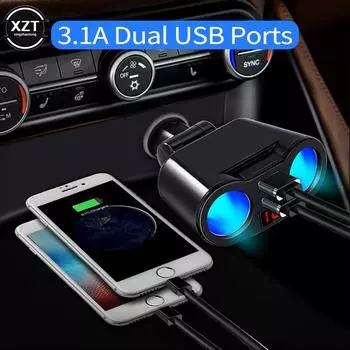 Автомобильное зарядное устройство QC3.0 12 В/24 В, двойной USB-адаптер питания, гнездо прикуривателя автомобиля, тип C+QC3.0+2,4 А, синий светодиодный цифровой дисплей, 120 Вт