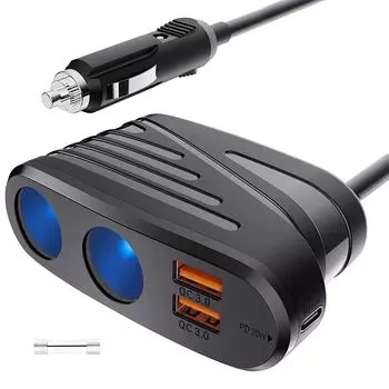 Автомобильное зарядное устройство QC3.0, автоматический разветвитель прикуривателя 120 Вт, удлинитель адаптера питания постоянного тока 12 В с двойным USB для спутниковой навигации, видеорегистратора, iPhone, iPad и других устройств 9.65x6.2x3.2cm чёрный