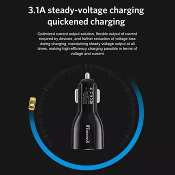 Автомобильное зарядное устройство QC3.0 Dual USB адаптер быстрой зарядки для мобильных устройств (черный) К
