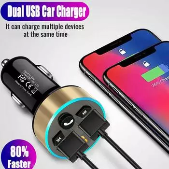 Автомобильное зарядное устройство QC3.0 FM-передатчик Bluetooth MP3-плеер Dual USB Быстрая зарядка Комплект громкой связи FM-модулятор Автомобильные аксессуары серебряный