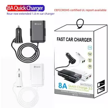 Автомобильное зарядное устройство QC3.0 мощностью 40 Вт, 8 А, с 4 портами USB, быстрая зарядка для передних и задних сидений small white box белый