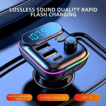 Автомобильное зарядное устройство QC3.0 PD 25 Вт, быстрый USB Type C, автомобильный Bluetooth 5,0, FM-передатчик, цветной автомобильный комплект громкой связи, Mp3-плеер, поддержка TF-карты чёрный