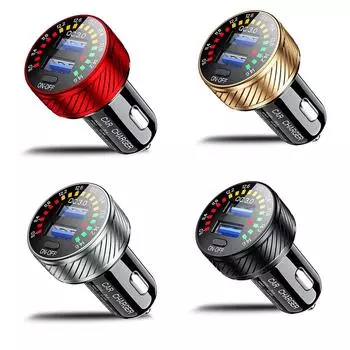 Автомобильное зарядное устройство QC 3.0 с двумя USB-портами, 12 В, 24 В, водонепроницаемое, 18 Вт, быстрая зарядка, светодиодный вольтметр, переключатель включения-выключения, цветной дисплей, адаптер автомобильного зарядного устройства чёрный