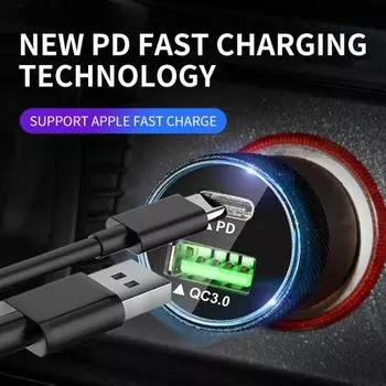 Автомобильное зарядное устройство QC 3.0/PD, двухпортовое, черное, автоматическое зарядное устройство Type-C с быстрой зарядкой и
