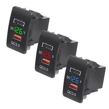 Автомобильное зарядное устройство QC 3.0 Dual USB с дисплеем напряжения — быстрая зарядка для Honda, Type-C PD + USB-порт 2USB-NewHonda-Basic чёрный