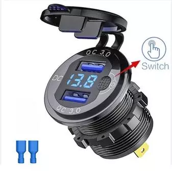 Автомобильное зарядное устройство QC 3.0 с двумя USB-разъемами, водонепроницаемое, с переключателем вольтметра, адаптер для быстрой зарядки 12/24 В от прикуривателя