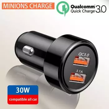 Автомобильное зарядное устройство Quick Charge 3,0 для мобильного телефона, автомобильное зарядное устройство с двумя USB-разъемами, адаптер быстрой зарядки Qualcomm Qc 3,0, автомобильное зарядное устройство Mini USB чёрный