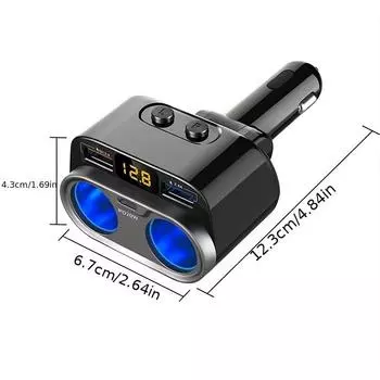 Автомобильное зарядное устройство Разветвитель гнезда прикуривателя QC3.0 Dual USB Быстрая зарядка Type C PD20W Зарядное устройство Независимый переключатель Адаптер питания чёрный