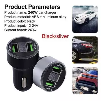 Автомобильное зарядное устройство с 2 портами и сверхбыстрой зарядкой USB для iPhone 14 Pro Max 13 Oneplus OPPO 240 Вт, адаптер для быстрой зарядки