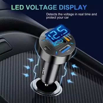 Автомобильное зарядное устройство с цифровым дисплеем, многопортовый дизайн, защита от прослушивания, универсальный, простой в установке адаптер для зарядки телефона, автомобильные аксессуары чёрный