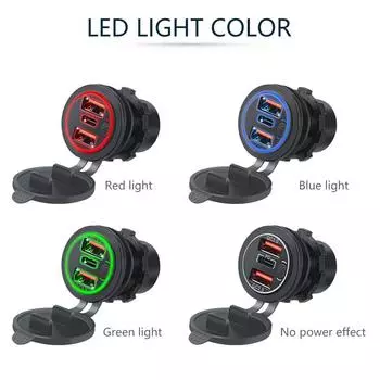 Автомобильное зарядное устройство с двумя портами USB C Pd для телефона Quick Qc3.0, автоматический адаптер для телефона 12 В/24 В с сенсорным переключателем для автомобиля мотоцикла зелёный