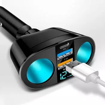 Автомобильное зарядное устройство с двумя прикуривателями QC3.0+2.4A, двойной порт USB PD, быстрая зарядка, вращение на 360°, автомобильное зарядное устройство для iPhone, Xiaomi, Huawei, быстрая зарядка чёрный