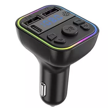 Автомобильное зарядное устройство с двумя разъемами USB Type-C, FM-передатчиком, Bluetooth 5.0, Mp3-плеером, RGB-лампой, функцией зарядки, без помощи рук, FM-картой TF, U-диском