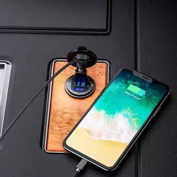 Автомобильное зарядное устройство с двумя USB-портами для быстрой зарядки, водонепроницаемое, 36 Вт QC3.0, 12–24 В золотистый