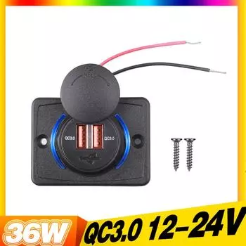 Автомобильное зарядное устройство с двумя USB-портами, быстрая зарядка QC 3.0 со сдвижной крышкой, 36 Вт, водонепроницаемое, 12 В, 24 В, быстрое зарядное устройство USB для автомобиля, лодки, автобуса, автофургона