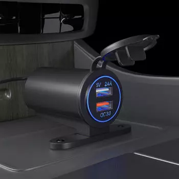 Автомобильное зарядное устройство с двумя USB-разъемами, быстрая зарядка 3.0 для транспортных средств, лодок Orange Light