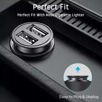 Автомобильное зарядное устройство с двумя USB-портами 2,4 А, 5 В, 2 порта, прикуриватель, USB-адаптер питания, быстрая зарядка, автомобильное зарядное устройство для всех смартфонов чёрный