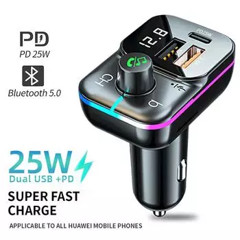 Автомобильное зарядное устройство с двумя USB FM-передатчиками Bluetooth-адаптер Беспроводная гарнитура стерео MP3-плеер с разноцветными огнями FM-модулятор