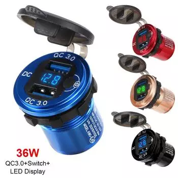 Автомобильное зарядное устройство с двумя USB-портами QC3.0 для телефона, планшета, камеры, универсальная розетка для прикуривателя грузовика, быстрая зарядка 3,0, 36 Вт Red shell blue light