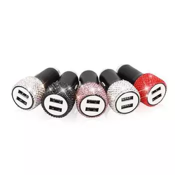 Автомобильное зарядное устройство с двумя USB-портами и алмазной инкрустацией, с интеллектуальным многофункциональным адаптером Line чёрный