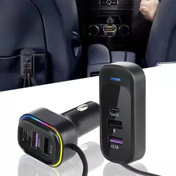 Автомобильное зарядное устройство с интерфейсом USB Type-C, заднее удлинительное устройство мощностью 66 Вт, зарядка мобильного телефона PD QC3.0, многофункциональная сверхбыстрая зарядка чёрный