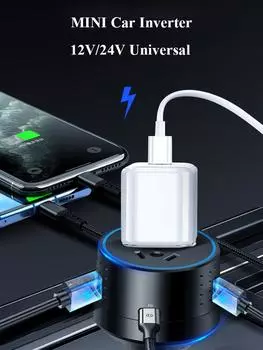 Автомобильное зарядное устройство с инвертором 12 В 220 В PD Type-C QC3.0 USB-разъем для автомобильного зарядного устройства 24 В Автопреобразователь мощности convertor 12 В 220 В