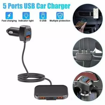 Автомобильное зарядное устройство с несколькими портами Type-C, цифровой дисплей, обнаружение напряжения, защита от перегрева, универсальный USB-адаптер автомобильного зарядного устройства для мобильного телефона чёрный