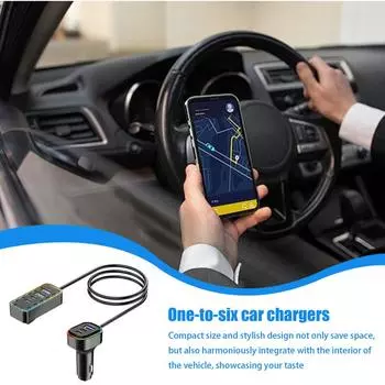 Автомобильное зарядное устройство с несколькими портами, USB-адаптер для зарядки с несколькими портами, многоцелевое термостойкое зарядное устройство для телефона, стильный автомобильный адаптер со светодиодом чёрный