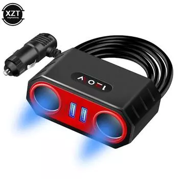 Автомобильное зарядное устройство с прикуривателем, двойной USB-адаптер для быстрой зарядки, зарядное устройство для смартфона, ноутбука, камеры, видеорегистратора чёрный