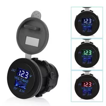 Автомобильное зарядное устройство с USB-портами 5 В 2,1 А, дисплеем напряжения и тока, адаптером для автомобильной розетки, водонепроницаемой зарядкой для телефона