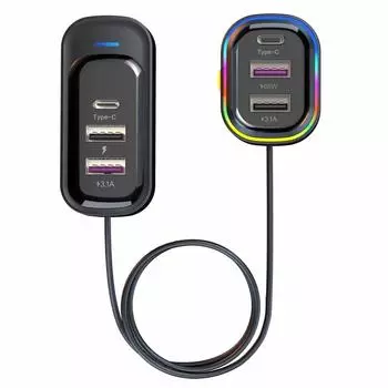 Автомобильное зарядное устройство с задним удлинителем Type-C PD QC3.0, зарядка мобильного телефона, многофункциональный USB-интерфейс, 66 Вт, сверхбыстрая зарядка General