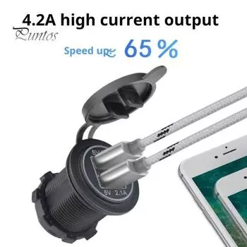 Автомобильное зарядное устройство с защитой от перегрузки по току, водонепроницаемое, безопасное в использовании, универсальное, подходит для автобусов, грузовиков, двойное зарядное гнездо USB белый