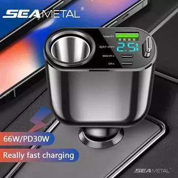 Автомобильное зарядное устройство SEAMETAL 66 Вт USB Super Charge Адаптер для зарядного устройства телефона PD USB-C QC3.0 Многопортовая зарядка телефона чёрный