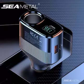 Автомобильное зарядное устройство SEAMETAL, быстрая зарядка, 4 в 1, PD45W, USB-порт Type-C, адаптер для автомобильного зарядного устройства для телефона с монитором напряжения 1pc чёрный