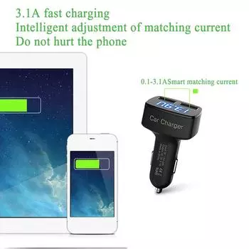 Автомобильное зарядное устройство sikeo Dual USB 4 в 1 DC5V 3.1A USB с тестером напряжения/температуры/тока и адаптером с цифровым дисплеем