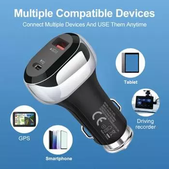 Автомобильное зарядное устройство, стабильное универсальное выходное напряжение 12/24 В, 50–60 Гц, многофункциональная совместимость, противоскользящий широкий материал ПК чёрный