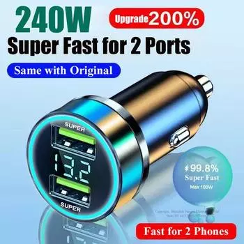 Автомобильное зарядное устройство Usb, 240 Вт, 2 порта, адаптер сверхбыстрой зарядки для Huawei Oneplus Oppo, Samsung, Xiaomi, Iphone 14 Pro Max Plus 13, 12, 11 Super Car Charger