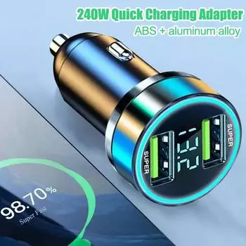 Автомобильное зарядное устройство USB 240 Вт с 2 портами для iPhone 14 Pro Max 13 12 11 OPPO Quick Super Fast Charge Adapter