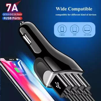 Автомобильное зарядное устройство Usb, 4 порта, мультиадаптер для быстрой зарядки Qc 3,0 для Iphone 12 13 Pro Max 11 Mini 8 Plus Xs Xr, аксессуары для сотовых телефонов Car Charger чёрный