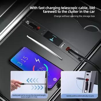 Автомобильное зарядное устройство USB 4 в 1 с несколькими портами для Tesla Model 3/Y 2025-2025 годов, многофункциональные аксессуары Tesla с логотипом, подарки для владельцев Tesla