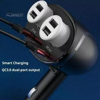 Автомобильное зарядное устройство USB Адаптер питания с цифровым дисплеем Быстрая зарядка Несколько портов Интеллектуальный чип Воспламенитель Разветвитель для безопасной температуры зарядки чёрный