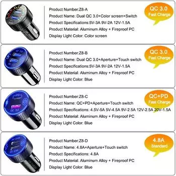 Автомобильное зарядное устройство USB C мощностью 48 Вт с быстрой зарядкой PD и QC3.0, автомобильное зарядное устройство для телефона, адаптер прикуривателя для iPhone, Huawei, Xiaomi, Samsung