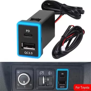 Автомобильное зарядное устройство USB C PD QC3.0, двойное USB-разъем для быстрого зарядного устройства, 12 В, розетка адаптера питания для зарядки телефона для Toyota ZW