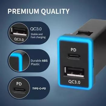 Автомобильное зарядное устройство USB C PD QC3.0 с двумя USB-разъемами для быстрой зарядки, 12 В, адаптер питания для зарядки телефона, розетка для Toyota XK