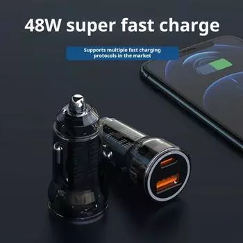 Автомобильное зарядное устройство USB-C с 2-портовым автомобильным адаптером Type-C. Огнестойкий огнестойкий адаптер для быстрой зарядки автомобильного зарядного устройства мощностью 48 Вт.
