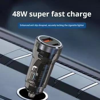 Автомобильное зарядное устройство USB-C с 2-портовым автомобильным адаптером Type-C. Огнестойкий огнестойкий адаптер для быстрой зарядки автомобильного зарядного устройства мощностью 48 Вт.